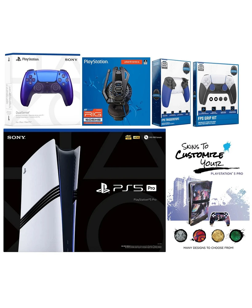Sony Playstation 5 Pro Bundle with Extra Volcanic Red Controller, Plantronics Headset, Trigger Stop Kit, Fps Grip Kit and MightySkins Decal Voucher