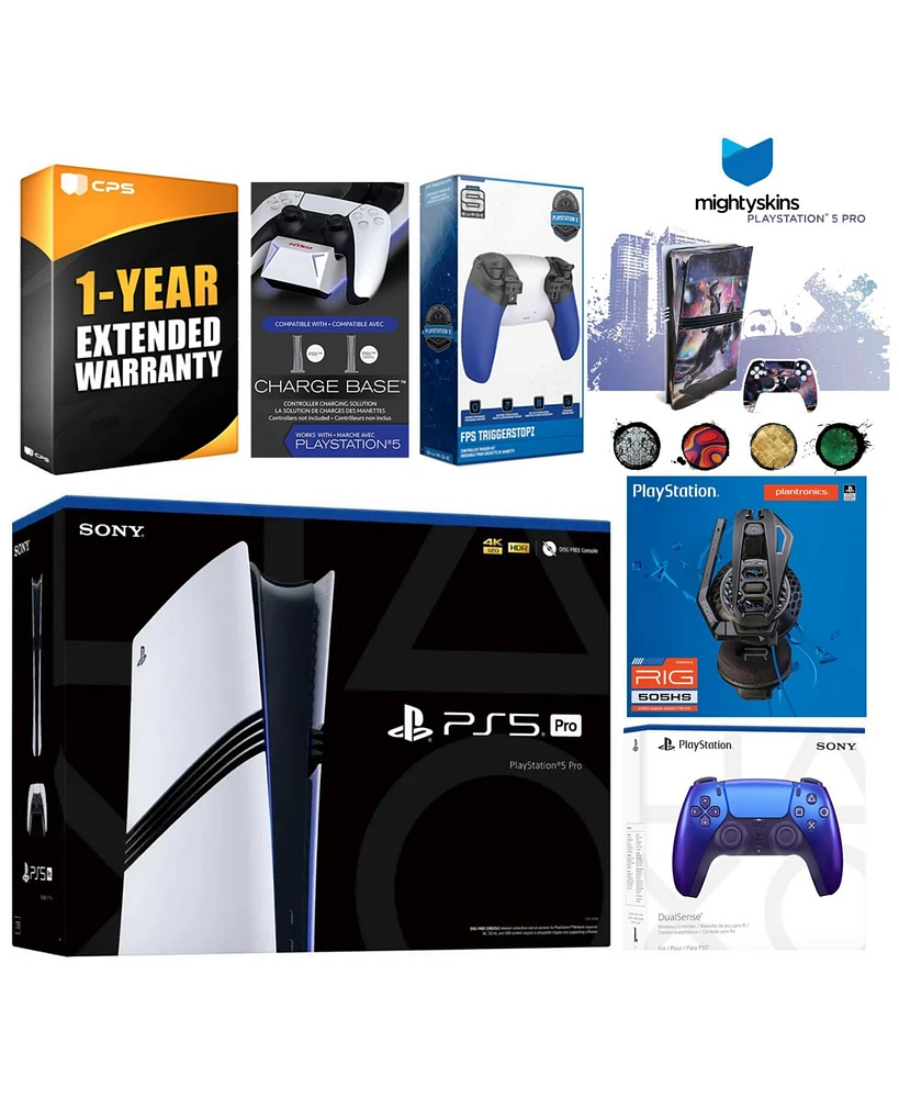Sony Playstation 5 Pro Bundle with Extra Cosmic Red Controller, Plantronics Headset, Trigger Stop Kit, Dual Charge Dock and MightySkins Decal Voucher