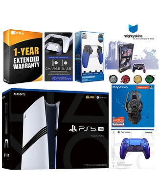 Sony Playstation 5 Pro Bundle with Extra Cosmic Red Controller, Plantronics Headset, Trigger Stop Kit, Dual Charge Dock and MightySkins Decal Voucher