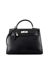 Pre-Owned Hermes Kelly 32 Handbag Black Box Calf with Palladium Hardware