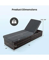 Gymax Outdoor Chaise Lounge w/ Long Seat Cushion Heavy-Duty Metal Frame