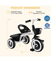 Toddler Tricycle with Adjustable Seat and Storage Baskets for 1.5-5 Years Old-White