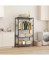 Bedroom Clothes Rack,Freestanding Garment Rack with Shelves,Rod,Side Hooks,Max Load 120KG,Adjustable Metal Clothing Racks for Hanging Clothes,Coats Cl