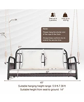 Gymax Wicker Porch Swing 2-Person Outdoor Patio Hanging Chair w/ Cushions