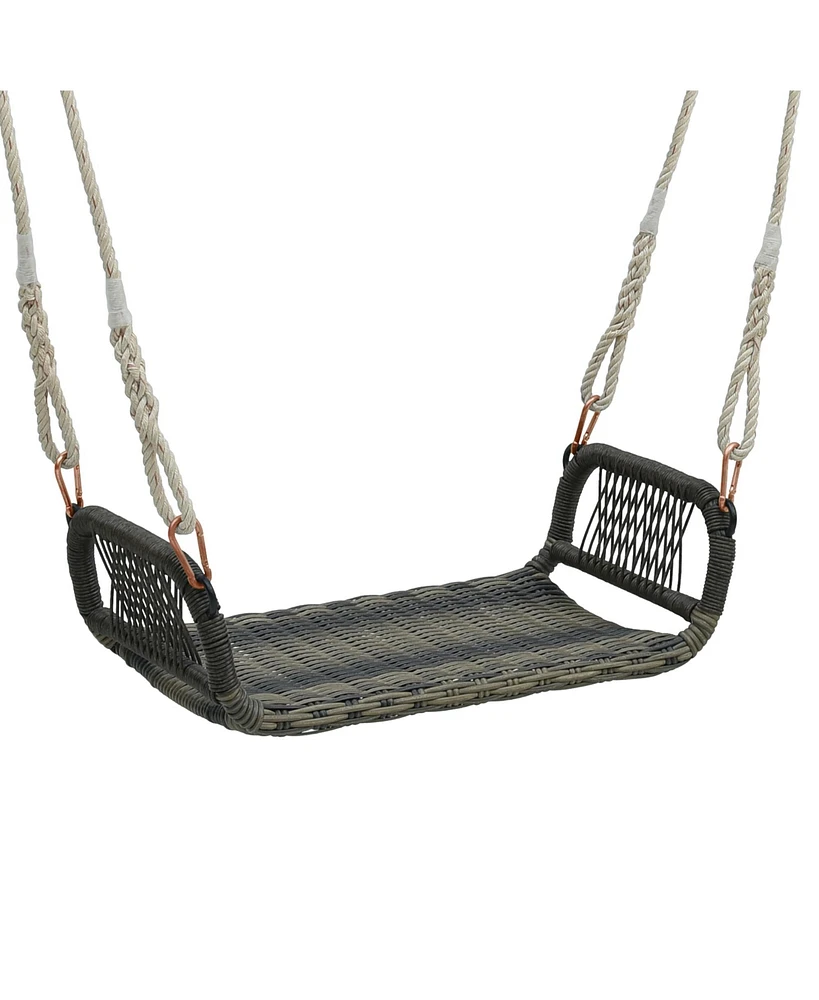 Gymax 1-Person Rattan Porch Swing Single Swing Chair Bench w/ Hanging Hemp Ropes Outdoor