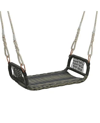 Gymax 1-Person Rattan Porch Swing Single Swing Chair Bench w/ Hanging Hemp Ropes Outdoor