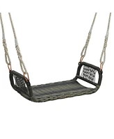 Gymax 1-Person Rattan Porch Swing Single Swing Chair Bench w/ Hanging Hemp Ropes Outdoor