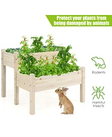 Gymax 2 Tier Wooden Raised Garden Bed Elevated Planter Box w/Legs Drain Holes
