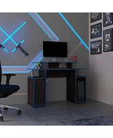 Hobart Gaming Desk, 1 Door, 6 Shelves, Black Wengue / Blue Edge