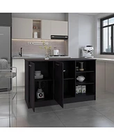 Mars Kitchen Island Two Cabinets, Three Open Shelves, Black Wengue
