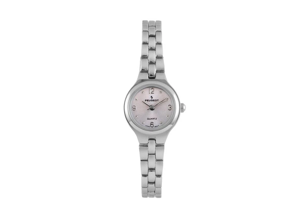 Peugeot Women 22mm Round Silver Self-Adjust Link Bracelet Watch