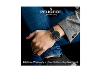 Peugeot Men's 40mm Black Dial Silver Super Slim Case Leather Strap Watch