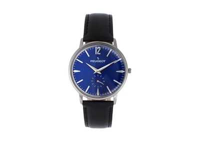 Peugeot Men's 40mm Blue Dial Vintage Remote Sweep Leather Strap Watch