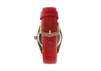 Peugeot Women 36mm Red Fluted Bezel Watch with Leather Strap