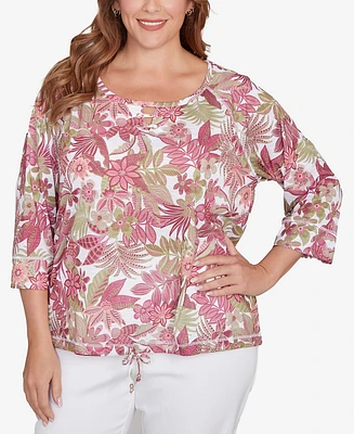 Hearts Of Palm Plus Printed Jungle Ivy Slub Top