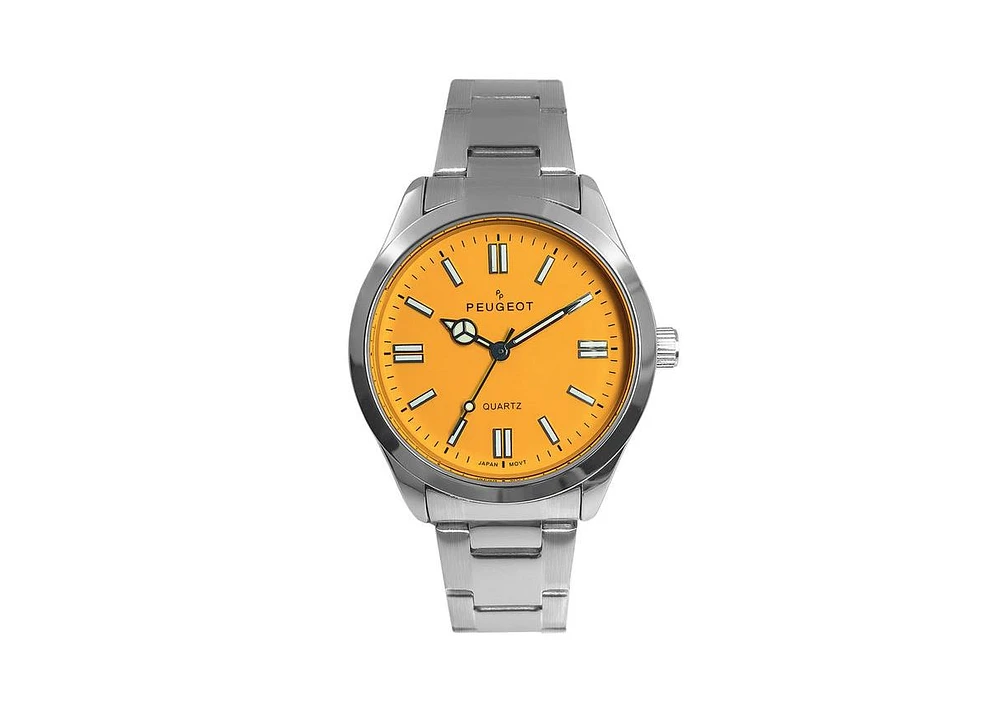 Peugeot Women's 36mm Sport Watch with Yellow Dial and Stainless Steel Bracelet