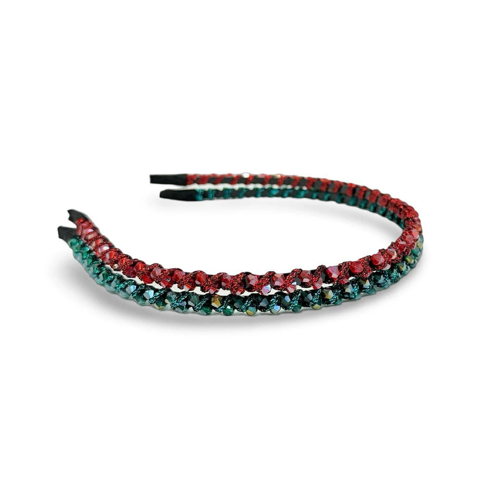 Thin Beaded Headband Set - Red + Green