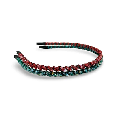 Thin Beaded Headband Set - Red + Green