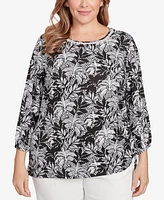 Ruby Rd. Plus Monotone Palms Side Tie Top