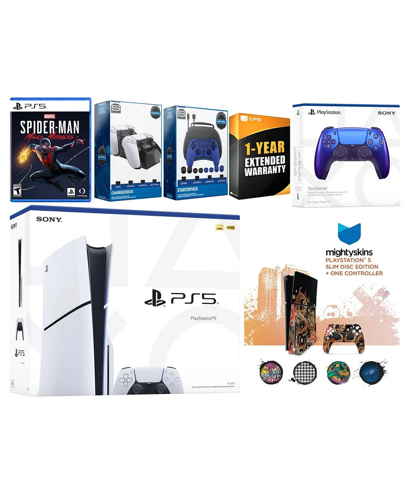 Sony Playstation 5 Slim Disc with Spider-Man: Miles Morales, Extra Volcanic Red Controller, Gamer Kit