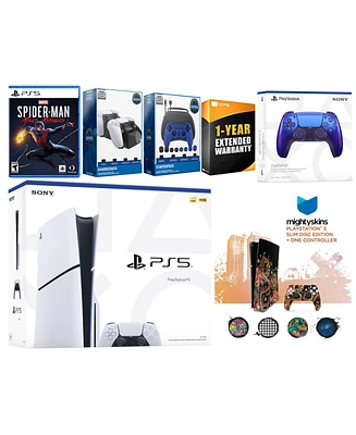 Sony Playstation 5 Slim Disc with Spider-Man: Miles Morales, Extra Volcanic Red Controller, Gamer Kit