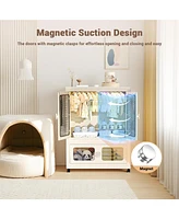 Stackable Storage Bins, Plastic Collapsible Storage Containers with Doors, Wheels and Hanging Rods, Large Lidded Closet Organizers Cabinet for Home Of