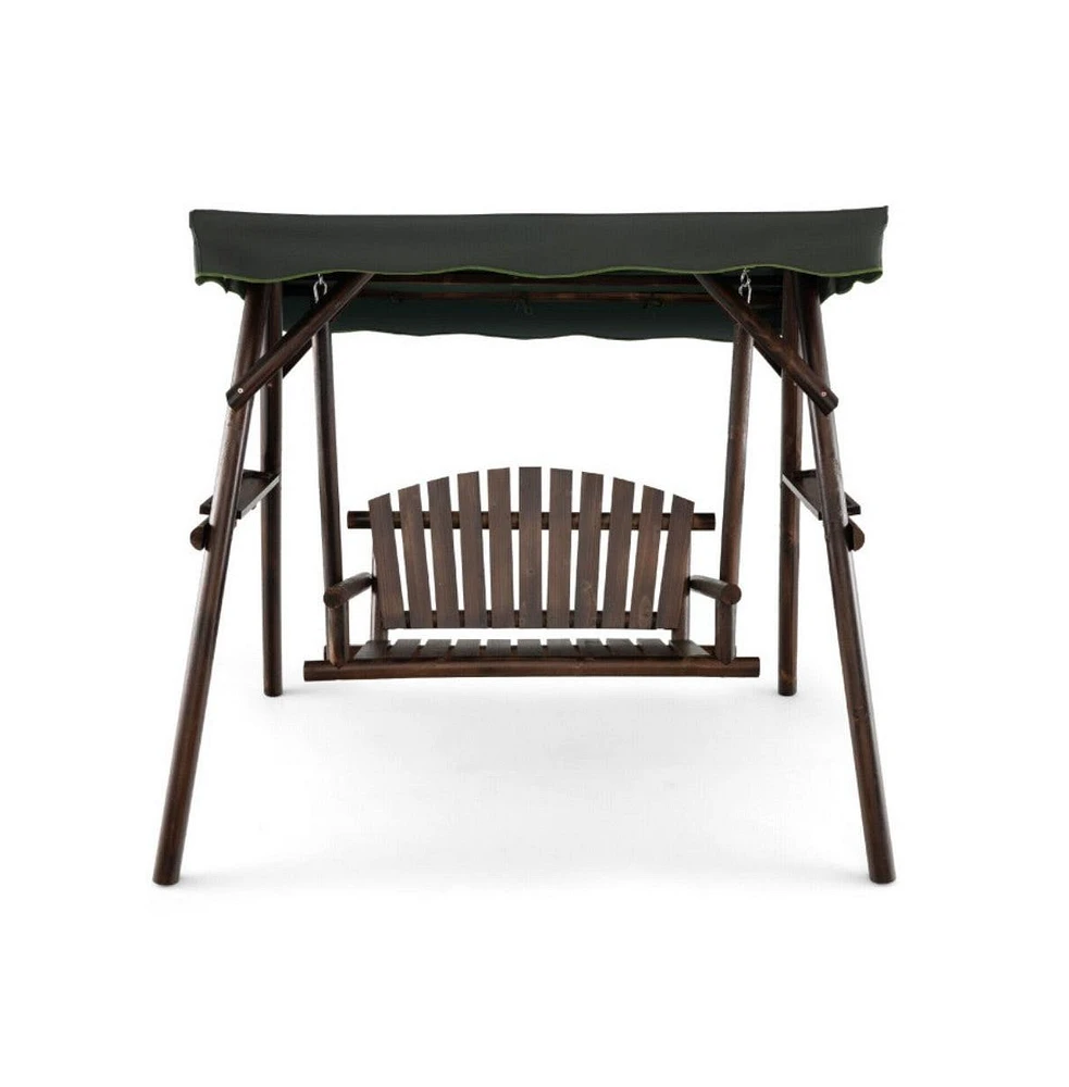 2-Person Outdoor Wooden Porch Swing with an Adjustable Canopy