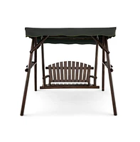 2-Person Outdoor Wooden Porch Swing with an Adjustable Canopy