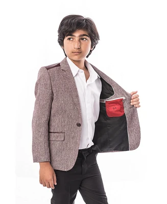Elie Balleh Boys Wine Slim Fit Tweed & Faux Leather Blazer