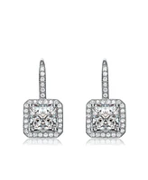14K Gold Plated Cubic Zirconia Halo Leverback Earrings