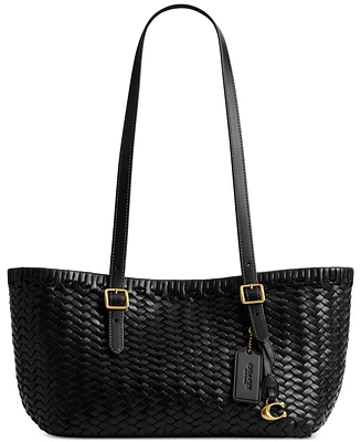 Coach Woven Leather Swing Tote Bag