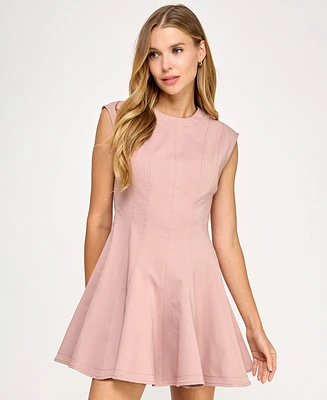 Seni & Cade Juniors' Crewneck Short Fit Flare Dress