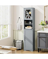 Tall Freestanding Bathroom Storage Cabinet with 5 Adjustable Shelves
