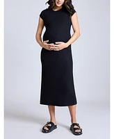 Motherhood Maternity Rib Knit Short Sleeve Raglan Midi Dress