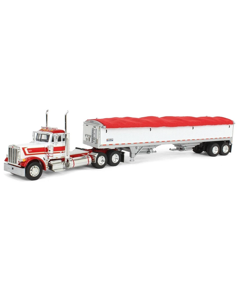1/64 White Red Peterbilt 379 Day Cab w/White Wilson Grain Trailer Dcp