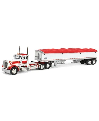 1/64 White Red Peterbilt 379 Day Cab w/White Wilson Grain Trailer Dcp