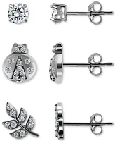 Giani Bernini 3-Pc. Set Cubic Zirconia Stud Earrings 18k Yellow Gold over Sterling Silver (also Silver), Exclusively at Macy's