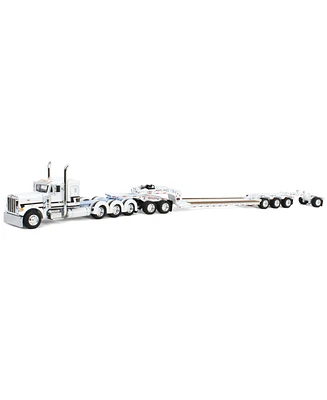 First Gear Dcp 1/64 Peterbilt 379 Tri-Axle Flat Top with Fontaine Magnitude Tri-Axle Lowboy Trailer with Booster & Stinger 60