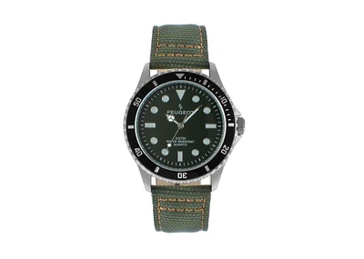 Peugeot Men's 42mm Sport Bezel Watch with Khaki Green Dial and Canvas Strap