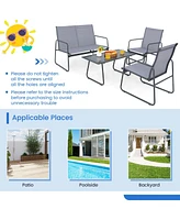 Gymax 4PCS Metal Outdoor Conversation Set Patio Furniture Set w/ Glass Table