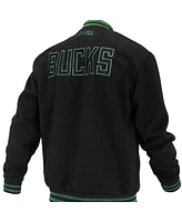 Fisll Men's and Women's Black Milwaukee Bucks Logo Man Shadow Collection Full-Snap Varsity Jacket