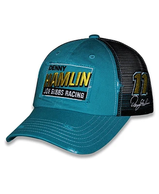 Checkered Flag Sports Men's and Women's Teal Denny Hamlin Vintage Patch Trucker Adjustable Hat