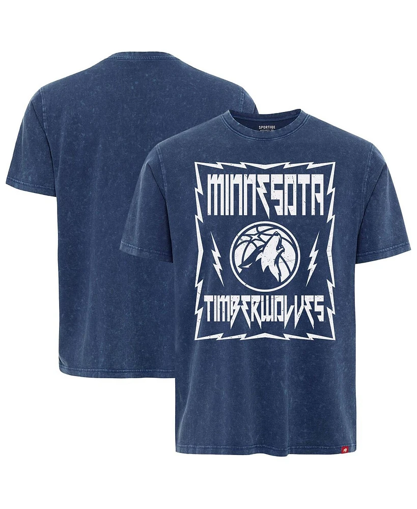 Sportiqe Men's and Women's Blue Minnesota Timberwolves Distressed Rock Roll Collection Angus Premium Mineral Wash T-Shirt