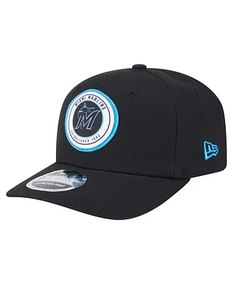 New Era Men's Black Miami Marlins Circle Patch 9SEVENTY Stretch-Snap Hat
