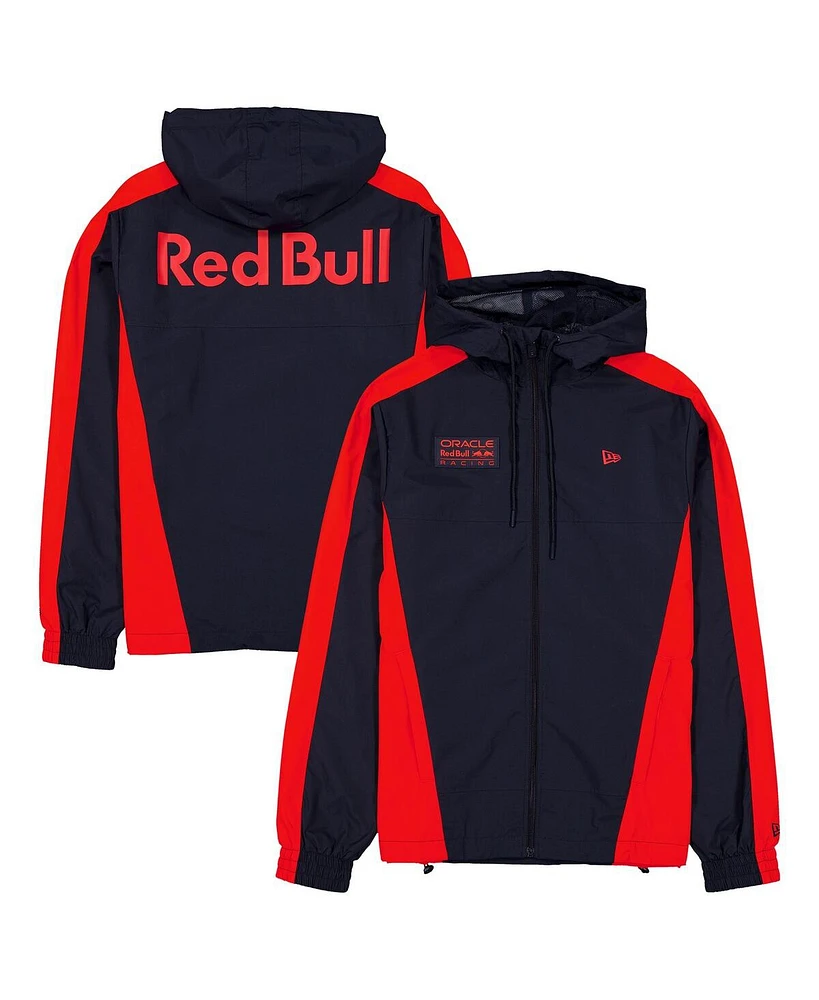 New Era Men's Navy Red Bull Racing Lightweight Full-Zip Hooded Windbreaker Jacket