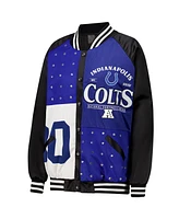 Gameday Couture Women's Black/Royal Indianapolis Colts Oversized Hot Shot Rhinestone Throwback Full-Snap Varsity Bomber Jacket
