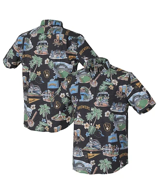 Reyn Spooner Men's Black Milwaukee Brewers Scenic Tri-Blend Button-Down Shirt