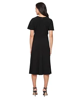 Sl Fashions Women's Solid-Color Surplice Flutter-Sleeve Dress