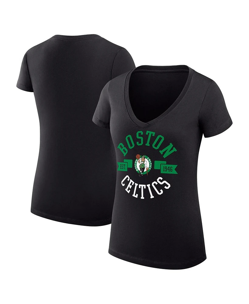 G-iii 4Her by Carl Banks Women's Black Boston Celtics Large City Logo Fitted V-Neck T-Shirt