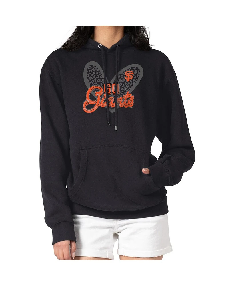 G-iii 4Her by Carl Banks Women's Black San Francisco Giants Leopard Heart Pullover Hoodie